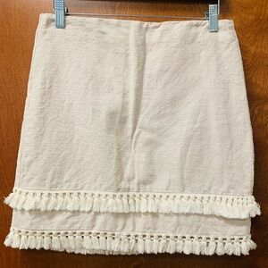 Loft cream colored linen/cotton blend fringe miniskirt